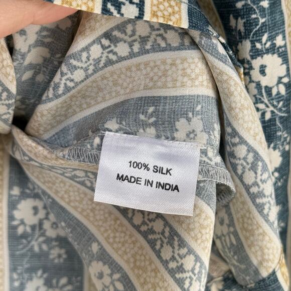 D'Ascoli Silk Striped Mock Neck Floral Long Sleeve Blouse Gray Beige Size Large - Picture 6 of 7